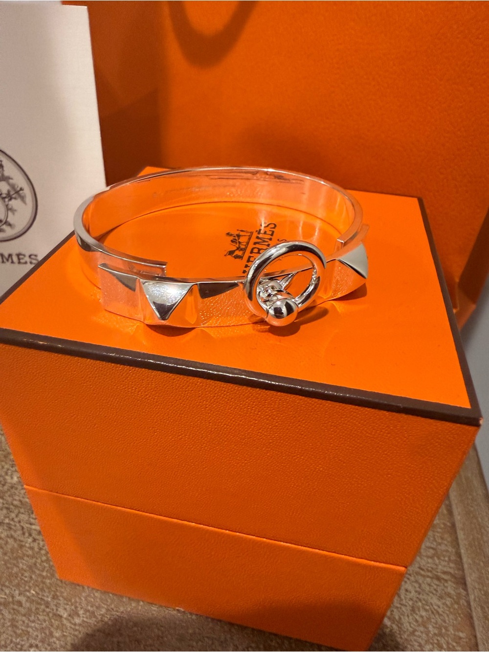 Hermes Silver Pyramid Stud Clic H Bracelet
